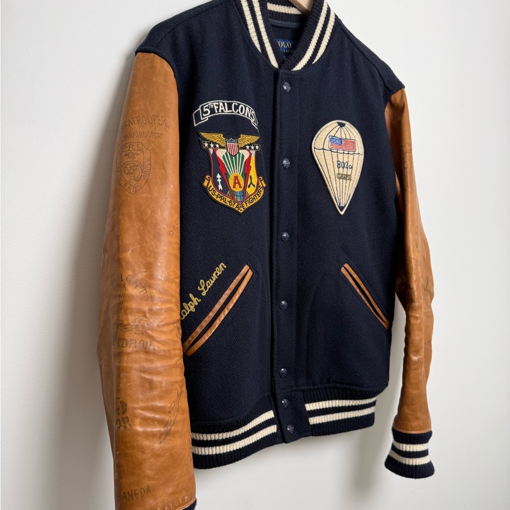 Ralph Lauren paratrooper varsity jacket 5th falcons 067 usrl leather wool - Picture 5 of 13